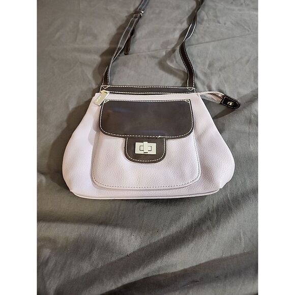 Liz Claiborne Shoulder Bag Light /Chocolate Brown Pu Leather Career Purse 9x9x3"